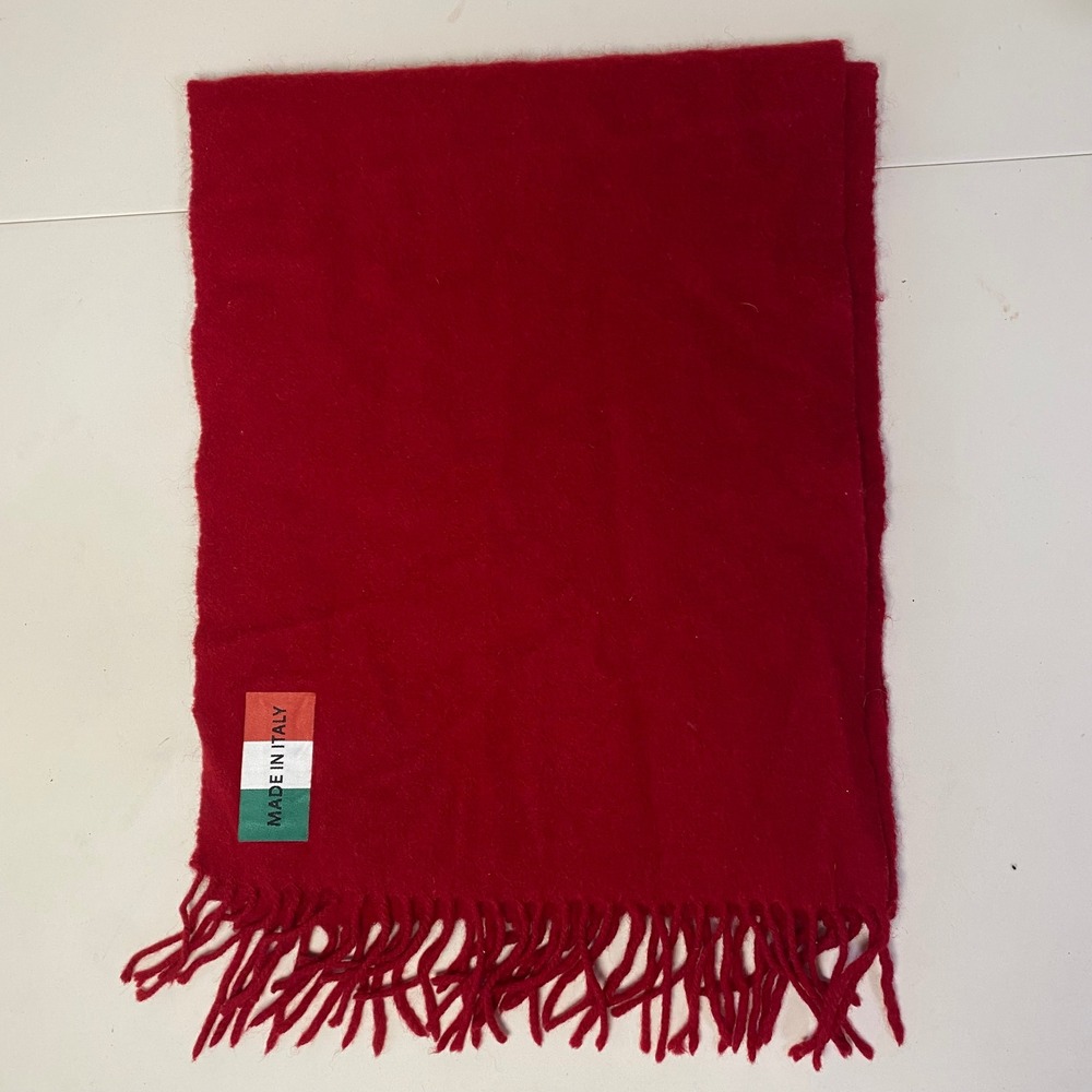 Red 100% Pure Wool Scarf Solid Fringed Winter Neck Wear 64 Inch Made In Italy